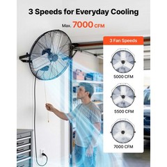 Uimoso 24 in Wall-Mounted Fan with Adjustable Speeds for Industrial Use