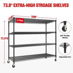 Storage Shelving Unit, Heavy Duty 4-Tier Garage Wire Shelving Rack with Wheels