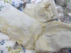 Pratesi Italy 3pc Sheet Set Lace Poly/Cotton Off White Yellow