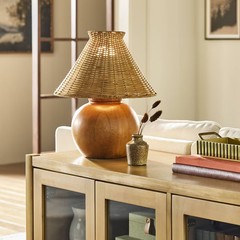 Wood Base with Rattan Shade Accent Table Lamp – Hearth & Hand