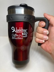 COFFEE & SMOOTHIE 16 oz. STAINLESS STEEL TRAVEL MUG in RED – HAND WASH ONLY (SQ)
