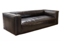 Contemporary Modern Four Hands Nolita Reverse Stitch Black Leather Sofa