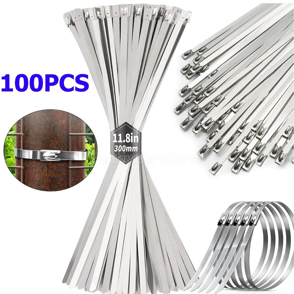 100PCS 304 Metal Zip Ties Stainless Steel Heavy Duty Self-Locking Cable Ties New