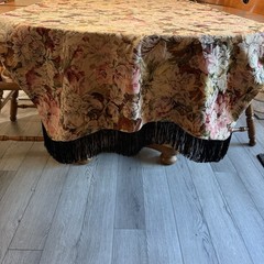VTG Floral Damask Brocade Table Runner Black Silky Lining Fringe Custom 72×32”