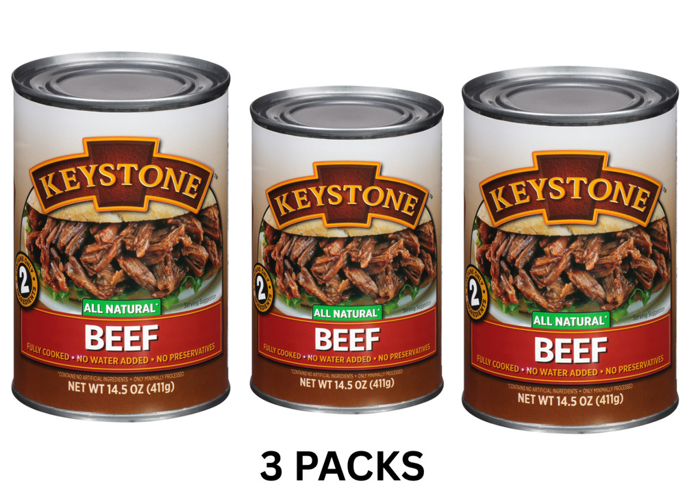 Keystone Meats All Natural Beef 3 Cans | Fully Cooked 14.5 oz Canned Meat Bulk