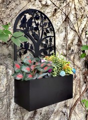 26.5″ H Metal Hanging Planter Antique Black Garden Metal Wall Decor