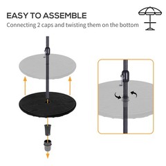 Modern Wood Grain Umbrella Table Tray 19.75in Black