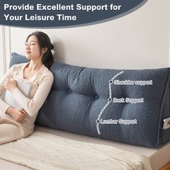 Soft Wedge Headboard Pillow Dorm Bed Triangular Backrest Cushion w/ Side Pocket