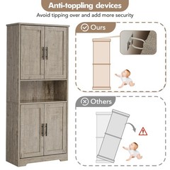 70” Tall Kitchen Pantry Cabinet Freestanding Storage Cabinet Adjustable Shelves