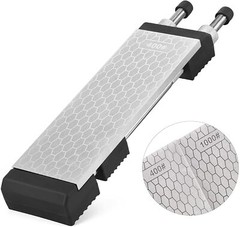 8in Diamond Sharpening Bench Stone Double Sided 400/1000 Grit W/ Non-Slip Holder