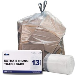 Plasticplace 13 Gallon Extra Tall Drawstring Trash Bags -Clear, Case of 200 Bags