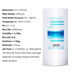 Geekpure 4 Pack PP Sediment Replacement Water Filter 4.5″ x 10″ – 5 Mic