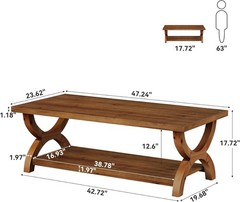 47.2-Inch Rectangle Solid Wood Coffee Table with Storage Shelf for Living Room