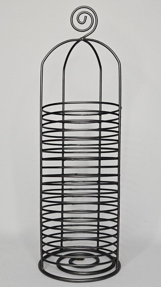 18 Disc Round Wire CD Storage Tower 18.5″ Gray Metal Rack Unique Desktop Holder