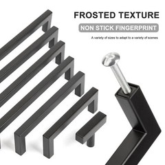 Matte Black Square Modern Cabinet Handles Pulls Kitchen Drawer Stainless Steel