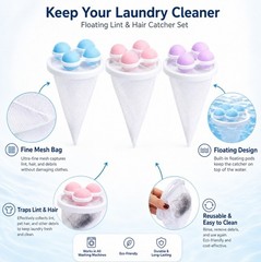 3 Reusable Laundry Lint Catcher & Pet Hair Remover Washing Machine Lint Mesh Bag