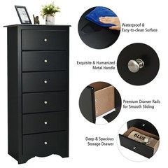6 Drawer Chest Dresser Clothes Storage Bedroom Tall Furniture Cabinet Black