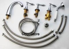 Wide Spread Deck Mount Bathroom Bathtub Faucet Tub Mixer Tap 5PC Hand Shower Set