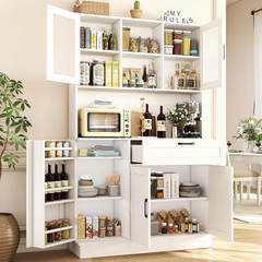 Pantry Cabinet, White Kitchen Storage Cabinet with 4 Doors and Shelves, Kitchen