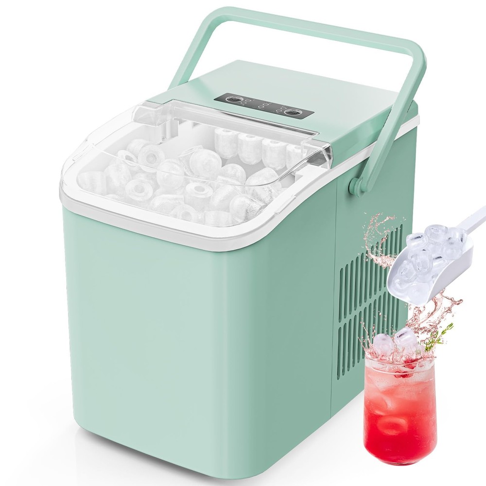 Portable Ice Maker – 9 Cubes in 6 Mins, 26.5lbs/24Hrs, Includes Scoop & Basket,