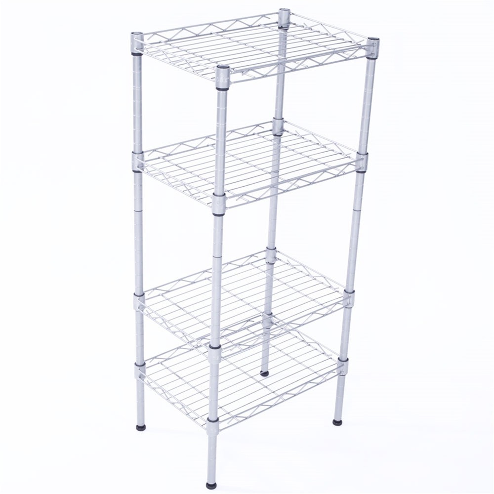 Rectangle Carbon Steel Metal Assembly 4-Shelf Kitchen Storage Rack Silver Grey