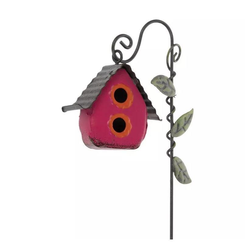 Miniature Fairy Garden Pink Metal Birdhouse Pick – Buy 3 Save $5