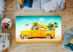 3D Beach Yellow Car NAO11411 Transport Game Rug Mat Elegant Photo Carpet Mat Fay