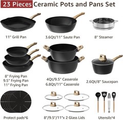 23-Piece Pots and Pans Set Non Stick,Titanium Ceramic Cookware Set Non Toxic