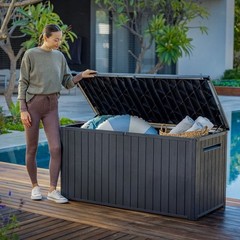 Keter 170 Gal. Resin Deck Box Large Indoor/Outdoor Storage – Graphite