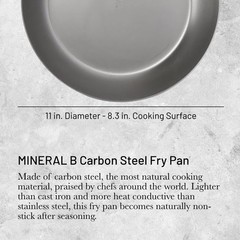 MINERAL B Pro Carbon Steel Fry Pan – 11” Diameter, 8.3” Cooking Surface – Ide…