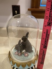 Mackenzie Childs Macaron Courtly Check Chocolate Bunny Cloche 10.25″
