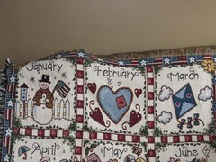 Tapestry Throw Afghan Blanket AMERICANA 12 Months Calendar Seasons VINTAGE