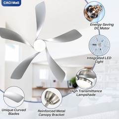 Nickel+Silver,52-in,Smart Ceiling Fan,Stepless Dimmable Lights,Voice+APP+Remote.