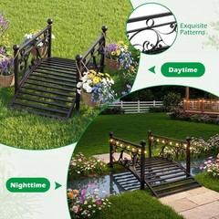 3.3 ft Garden Metal Bridge, Outdoor Arched Bridge w/Dual Patterned Side Rails