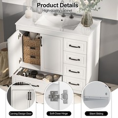 30″ 36″Bathroom Vanity with Ceramic Sink Freestanding Storage Cabinet w/5 Drawer