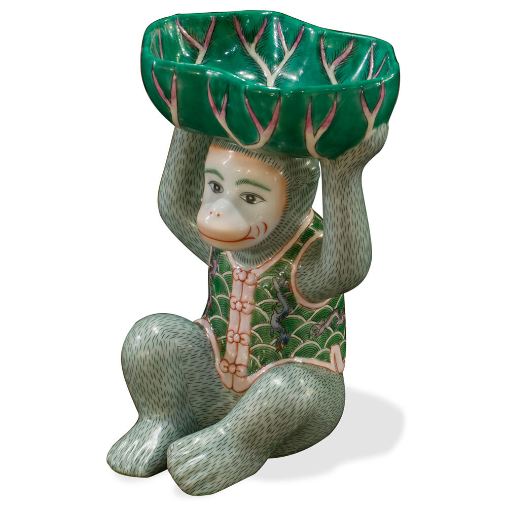US Seller – Porcelain Monkey Chinese Figurine With Lotus Soap Dish
