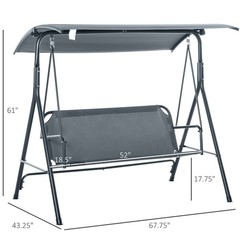 3-Seat Outdoor Patio Swing Bench with Stand Sun Shade Canopy for Adults Porch
