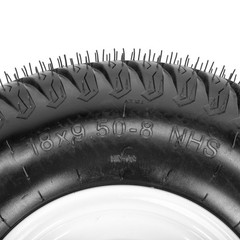 Two 18×9.50-8 Lawn Mower Tires And White Rims LRB 4 Lug Hole 18×9.5-8 18×9.5×8