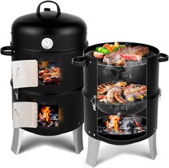 Vertical 18.5 Inch Steel Charcoal Smoker, Heavy Duty 3-in-1 Portable Outdoor G