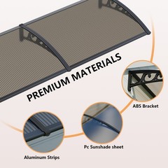 30-160″ Window Awning Front Door Eaves Canopy Polycarbonate Roof Sun Shade Cover