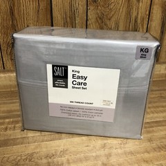 Salt Easy Care, 300 Thread Count, Cotton Sateen King Sheet Set In Silver New