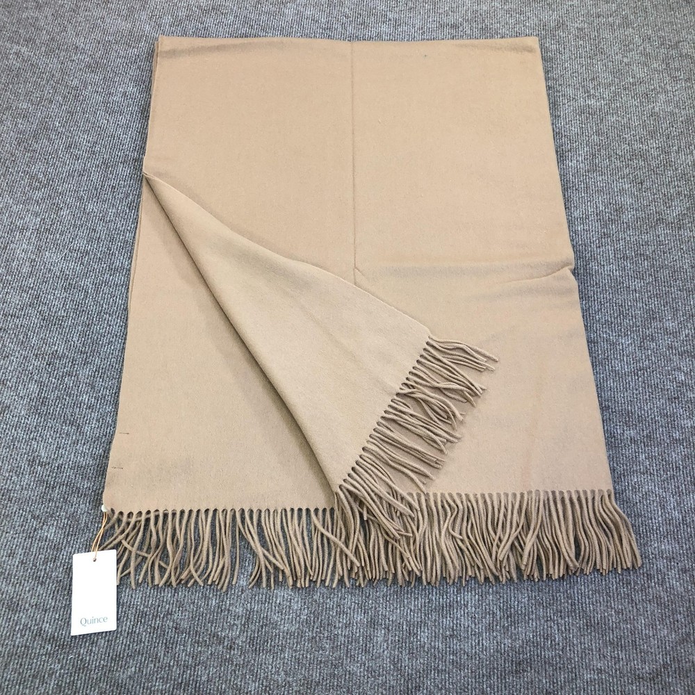 Quince Cashmere Throw Blanket 50×60 Beige Soft Fringe Cozy Luxury New Tags