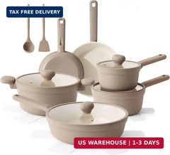 SENSARTE Ceramic Nonstick Pots and Pans Set 17pcs, Healthy Induction Cookware Se