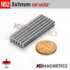 3mm x 1mm 1/8″x1/32″ N52 Strong Rare Earth Neodymium Crafts Magnet Disc 3x1mm