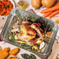 16″ Roasting Pan with Rack & Handle Stainless Steel Turkey Baking Roasting Tray