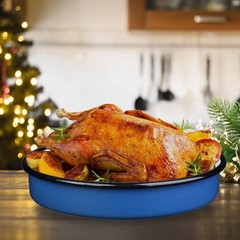 Round Enamel Baking Pan Set of 3 – High Heat Resistant Roaster for Turkey