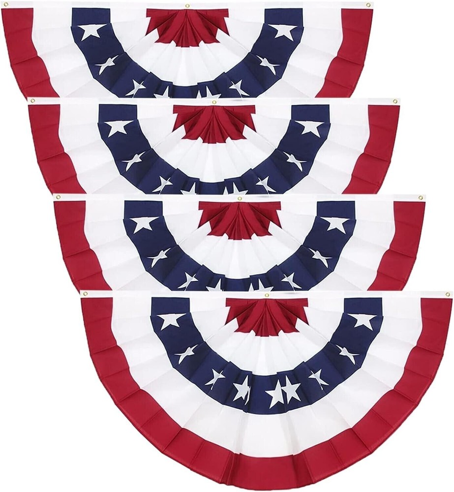 4 Pack Pleated USA Fan Flag 3×6 Feet American US Bunting Flags Half Fan Banner