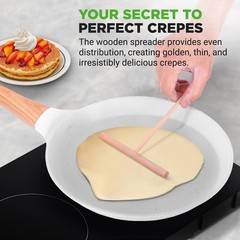 NutriChef 11” Non-Stick Crepe Pan w/ Spreader, Bakelite Handle-White CreamMarble