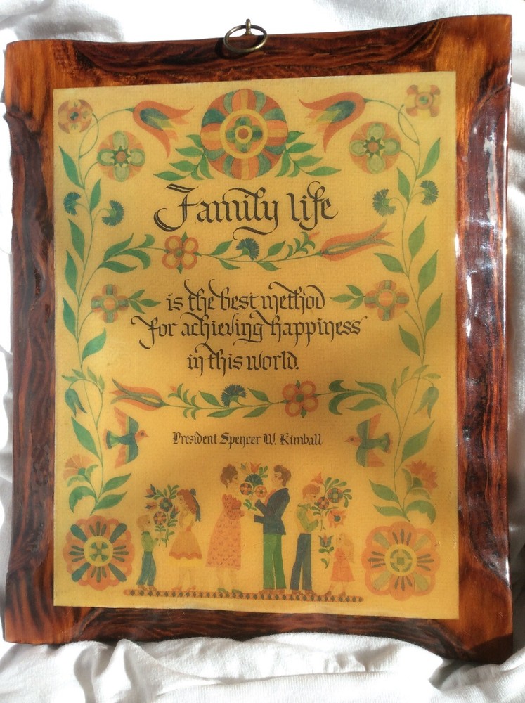 LDS Mormon Solid Wood Wall Plaque Family Life Spencer W Kimball Utah Folk Art