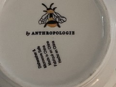 Anthropologie Monarch Monogram Mug “K” Raised Bees Floral, 14 oz, Colorful!